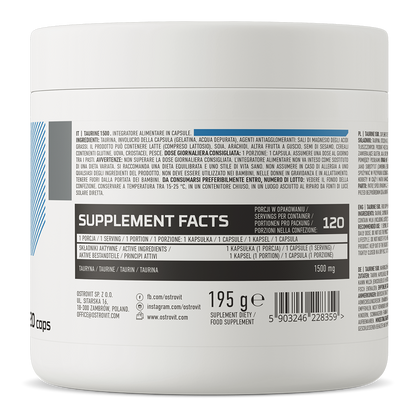 Taurin 1500 mg – 120 Kapseln, 1 pro Tag | OstroVit