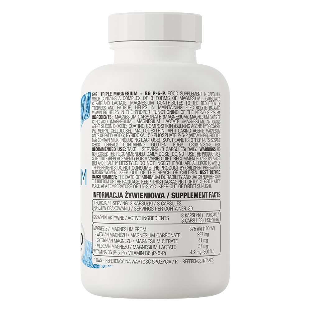 Triple Magnesium + B6 P‑5‑P – 90 capsules, 375 mg Mg + 4,2 mg B6 | OstroVit