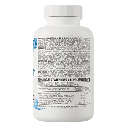 Triple Magnesium + B6 P‑5‑P – 90 capsules, 375 mg Mg + 4,2 mg B6 | OstroVit