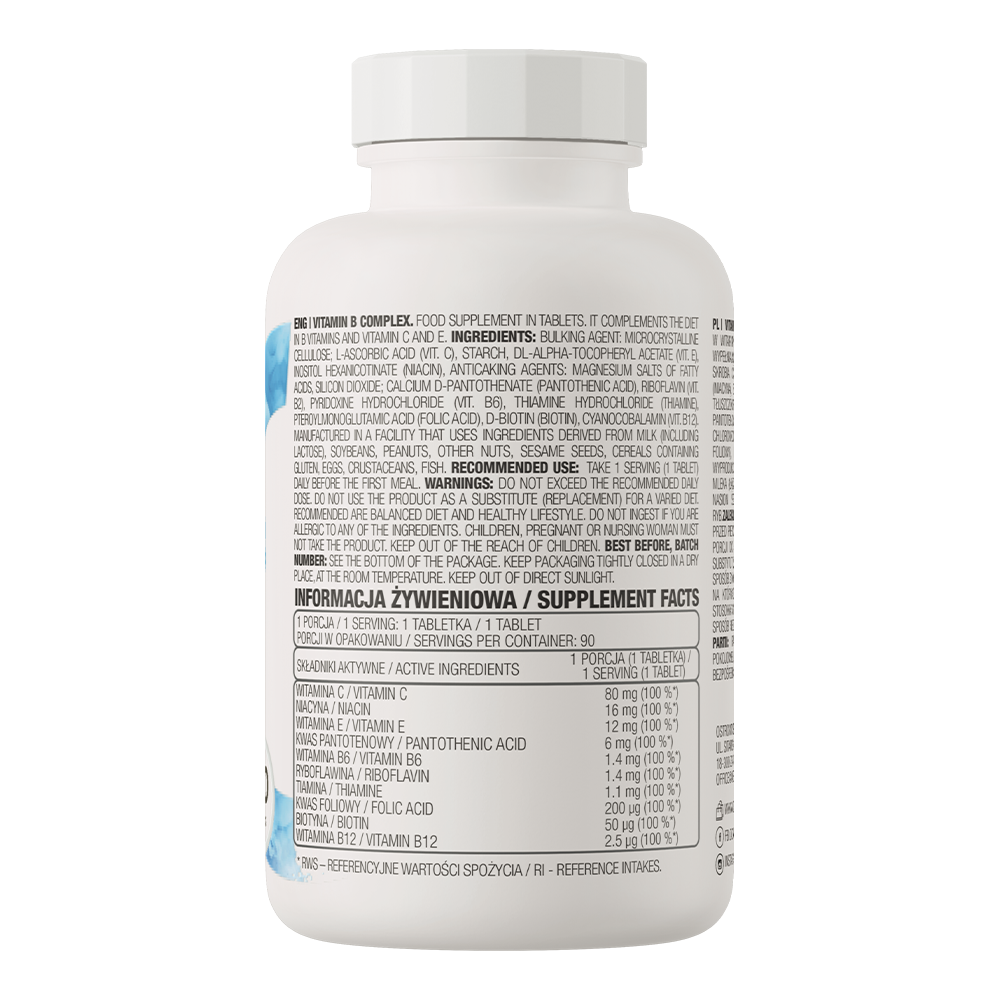 Vitamin B Complex – 90 tabletten, 100% RI B1‑B12 + C & E | OstroVit