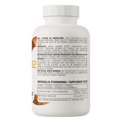 Vitamin B2 Riboflavin – 60 veganske kapsler, 40 mg pr. kapsel | OstroVit