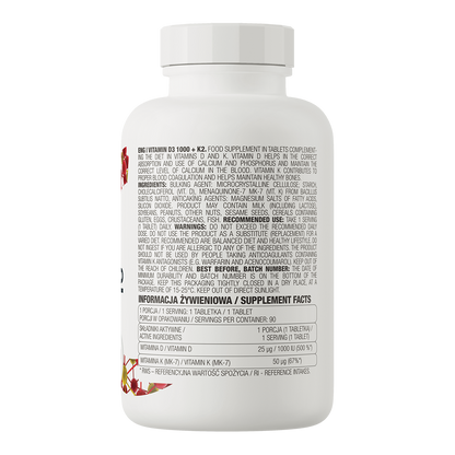 Vitamin D3 1000 IU + K2 (MK‑7) – 90 tabletten | OstroVit
