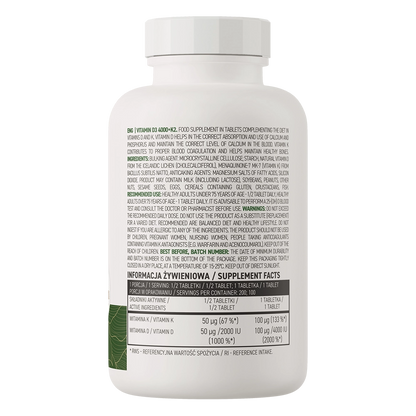 Vitamine D3 4000 IE + K2 MK‑7 VEGE – 100 tabletten | OstroVit
