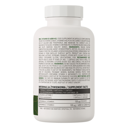Vitamin D3 4000 IU + K2 VEGE – 120 vegan capsules | OstroVit