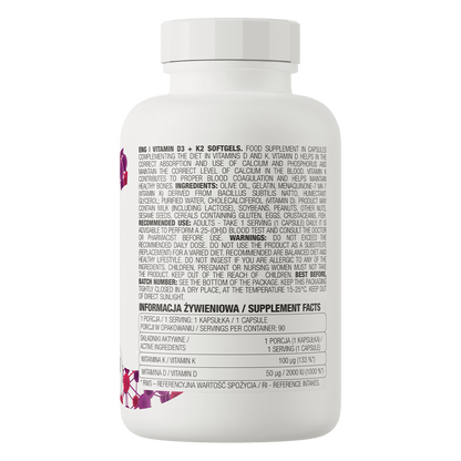 Vitamin D3 + K2 (MK‑7) – 90 softgels, 2000 IE D3 + 100 µg K2 | OstroVit