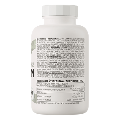 D3 + K2 + Calcium – 90 tabletter, 2000 IE D3, 100 µg K2, 750 mg Ca | OstroVit 