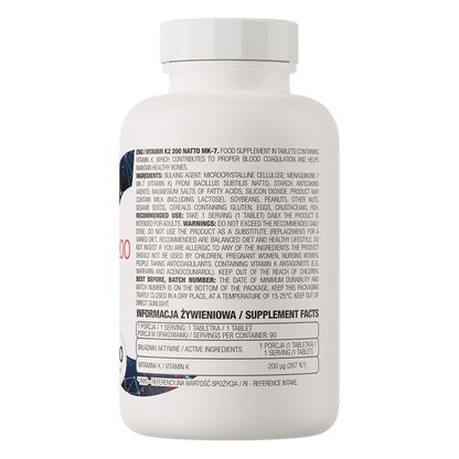 Vitamin K2 200 µg MK‑7 Natto – 90 vegan tabletten | OstroVit