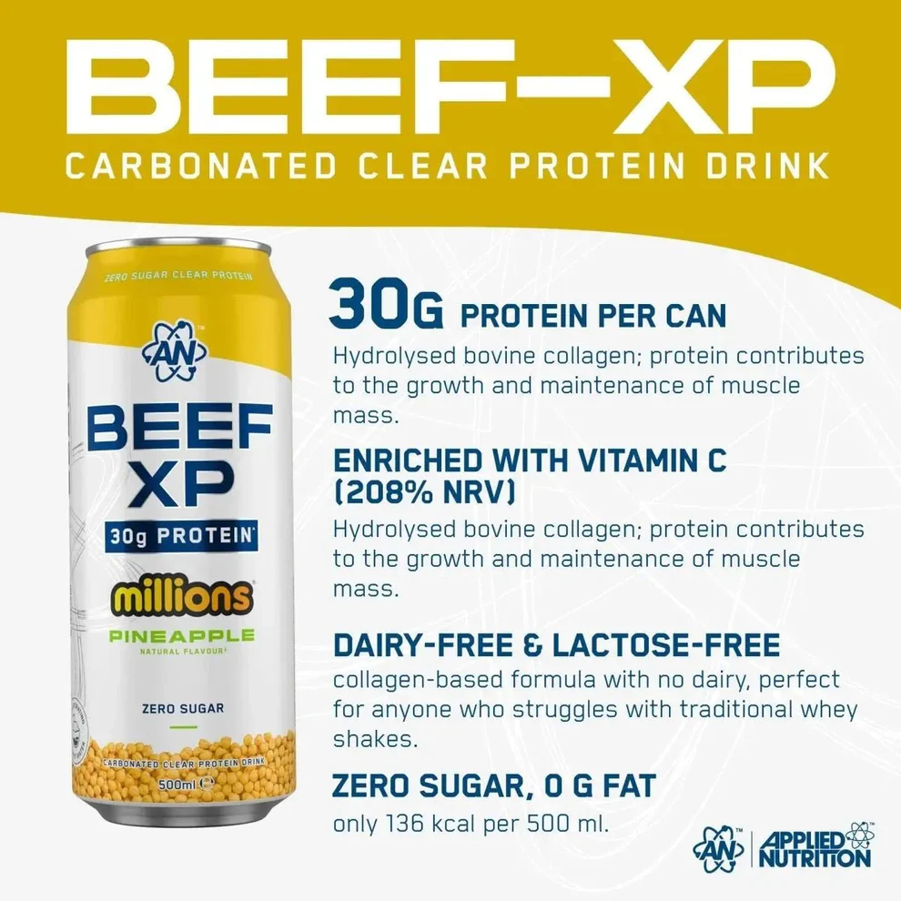 BEEF XP Carbonated Protein Drink 500ml Millions Pineapple