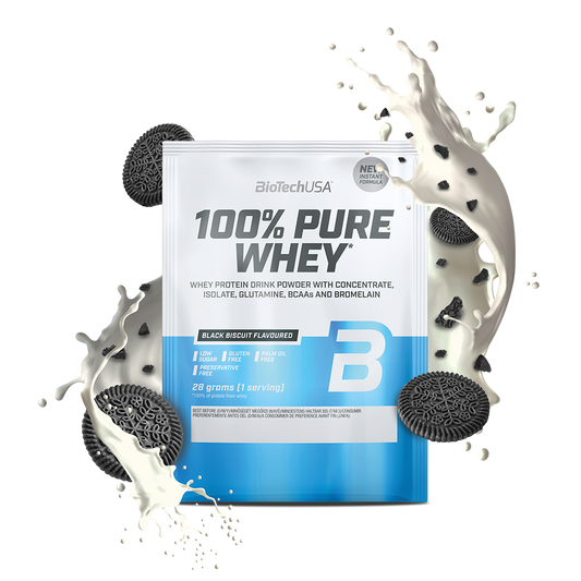 100% Pure Whey 28g sachet Zwart Biscuit
