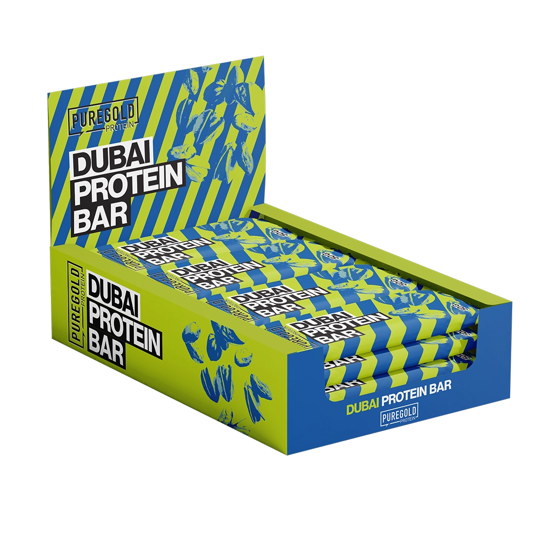 PureGold Dubai Bar Dubai Chocolate Box 20x50 g – pistachevulling & kadayif, eiwitrijk