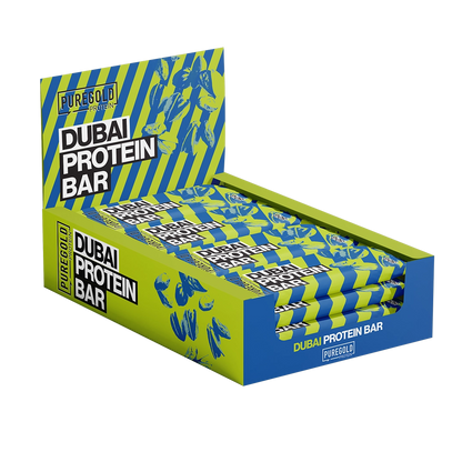 PureGold Dubai Bar Dubai Chocolate Box 20x50 g – pistachevulling & kadayif, eiwitrijk
